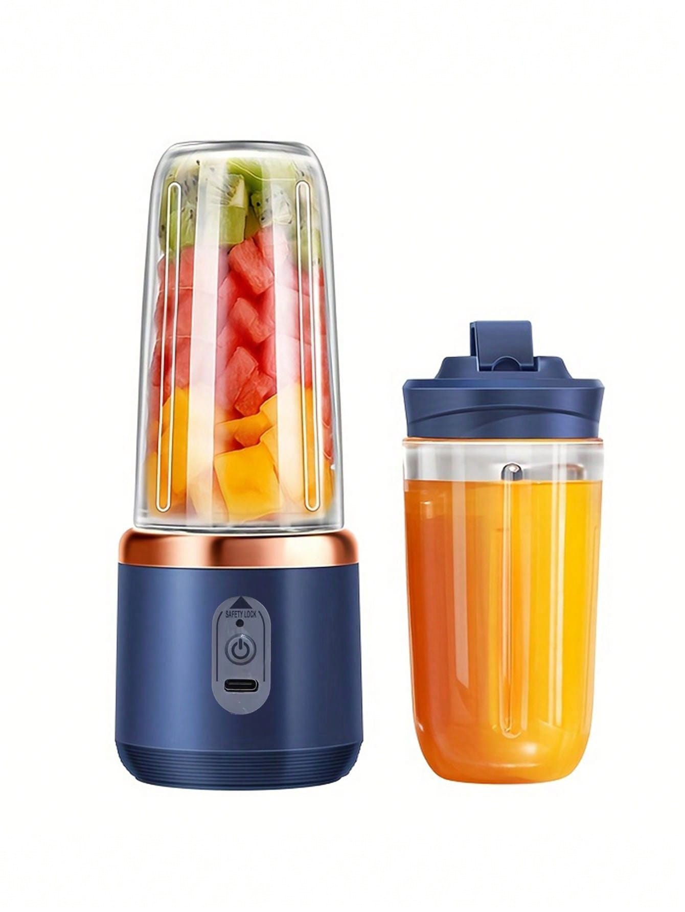 1 pièce 400ml Portable sans fil Juicer électrique, Mini Juicer à fruits USB C rechargeable avec 6 lames et double tasse, mixeur de tasse de jus multifonctionnel, parfait pour les légumes, les fruits et les milkshakes