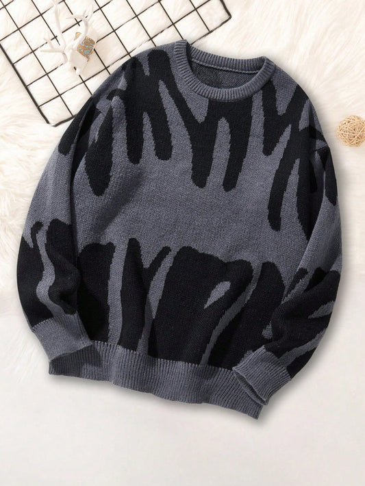1 pièce Pull tricoté vintage minimaliste pour adolescent, enfant style patchwork casual pour l'extérieur, automne hiver