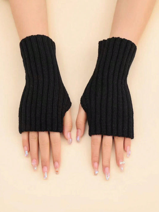 1 pièce Gants sans doigts de couleur unie résistant au vent, pour enfants/adolescents, pour l'automne/hiver, pour un usage extérieur