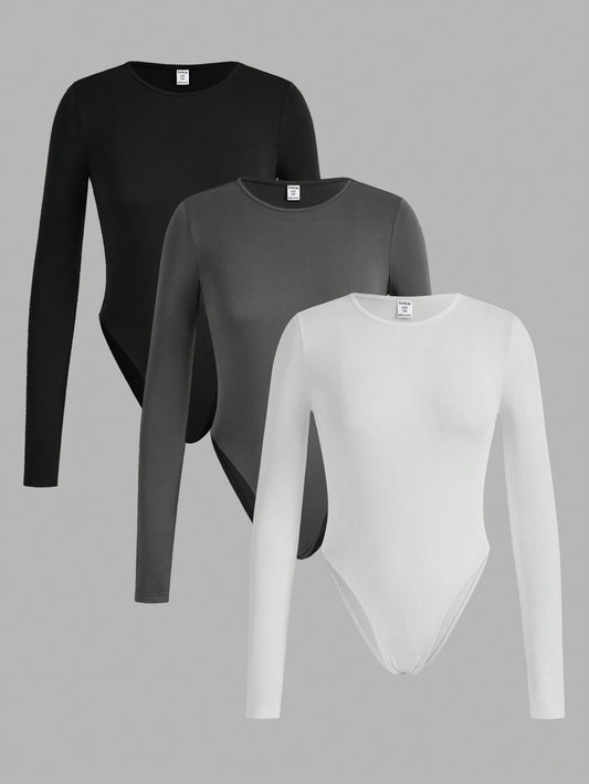 3 pièces/Set Combinaison tenue décontracté minimaliste et confortable avec col ras du cou et manches longues pour fille préadolescente