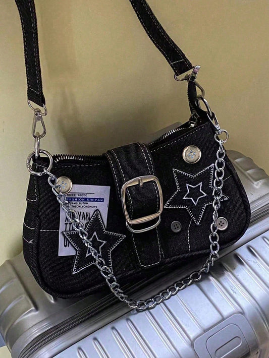 1 Pièce Femmes Nouveaux Zippers Contrastés Épicés Avec Une Lumière Quotidienne Adaptée Aux Fêtes, Festivals, Journées Shopping, Avec Des Chaînes Polyvalentes De Grande Capacité Et Des Sacs Sous Le Bras D'épaule Pour Une Petite Échelle