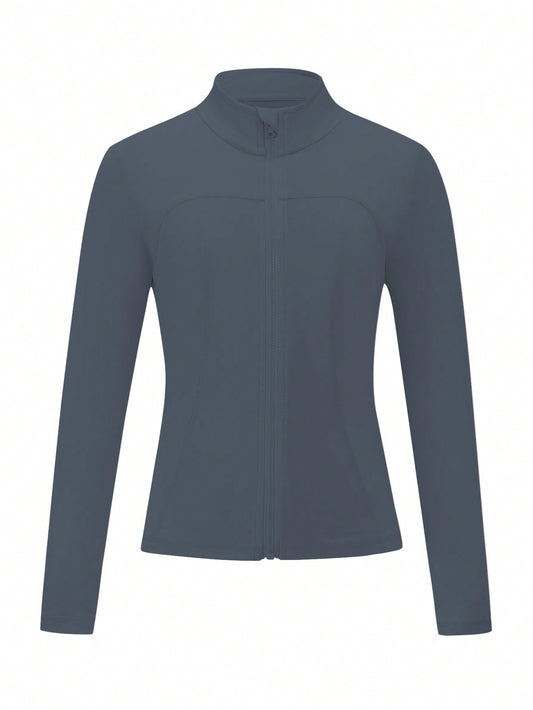 Veste de yoga grise ajustée pour préadolescentes, convient pour le yoga, le pilates, la course et les activités de plein air