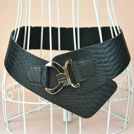 Ceinture élastique en cuir PU stretch pour femmes, ceinture large à taille haute, stylée et tendance, idéale comme accessoire de mode pour les vêtements de fête ou comme cadeau pour filles et femmes.