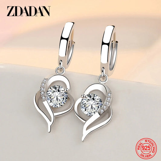ZDADAN Boucles d'Oreilles en Argent Sterling 925 avec Cristal de Zircon pour Femmes, Bijoux de Mode