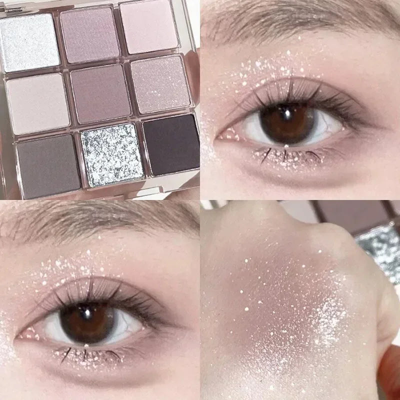 Palette de Fards à Paupières Neuf Couleurs - Orange, Marron, Pailleté, Mat et Brillant, Longue Tenue, Maquillage des Yeux