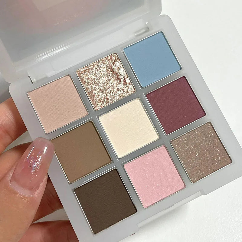 Palette de Fards à Paupières Neuf Couleurs - Orange, Marron, Pailleté, Mat et Brillant, Longue Tenue, Maquillage des Yeux