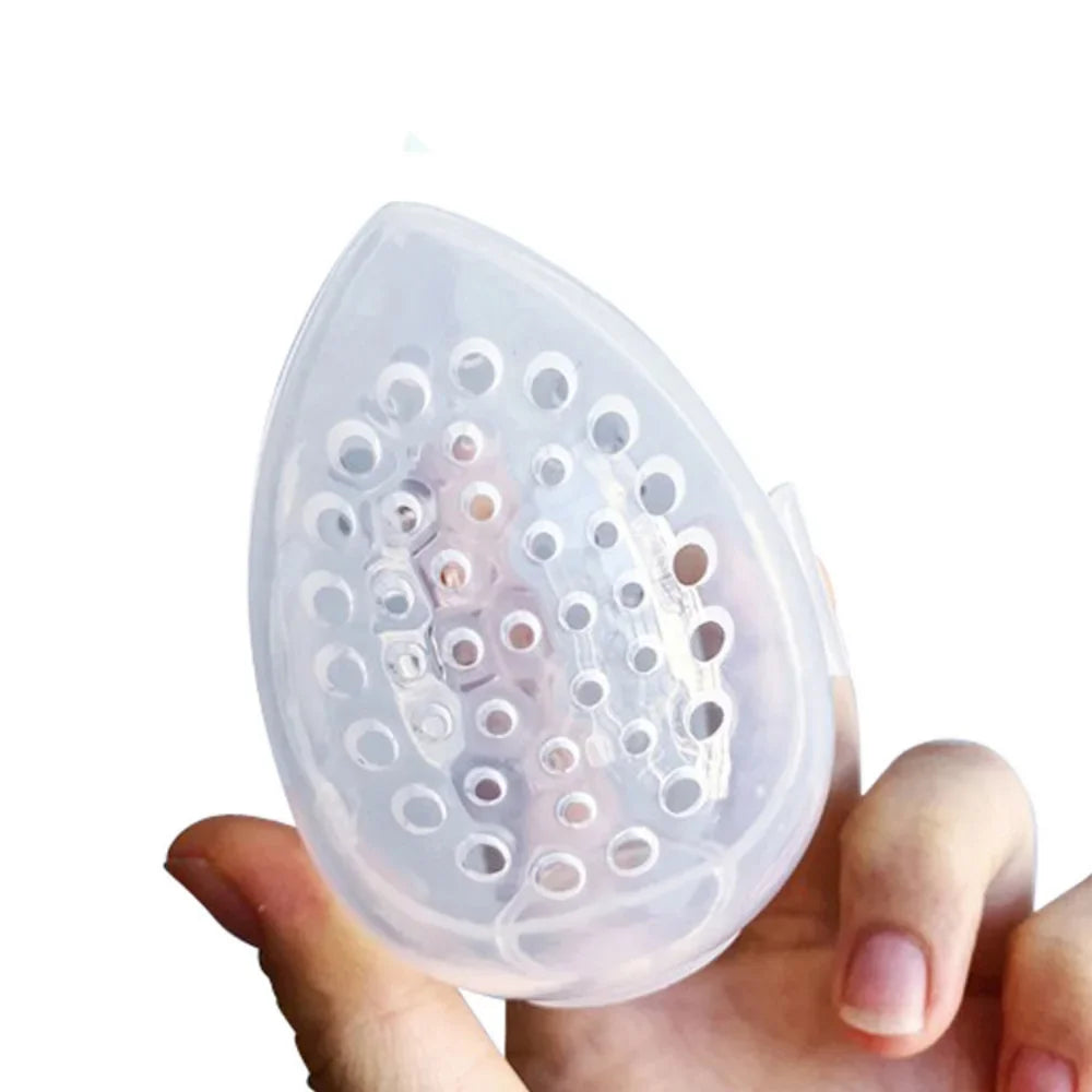 Boîte de Rangement pour Éponge Cosmétique - Organisateur Transparent pour Poudres et Accessoires Maquillage, Cadre Œuf Sec
