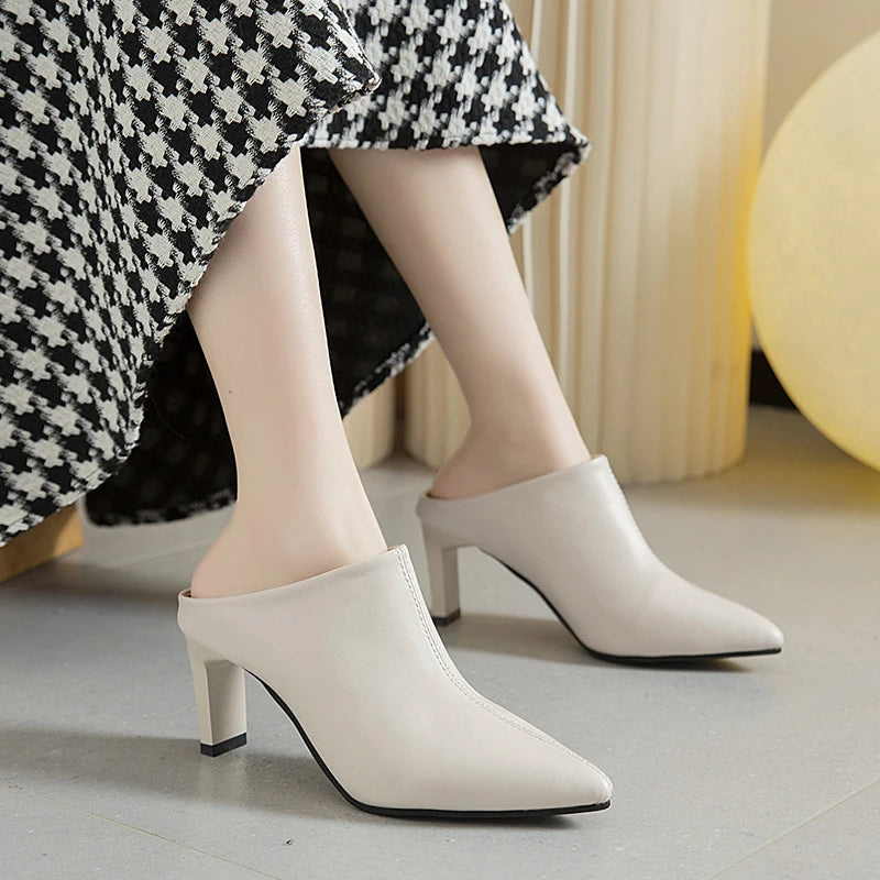 Pantoufles à talons aiguilles pour femmes, chaussures élégantes à talons hauts, sandales à dos nu pour l'automne, nouvelle mode , marque de robes élégantes.