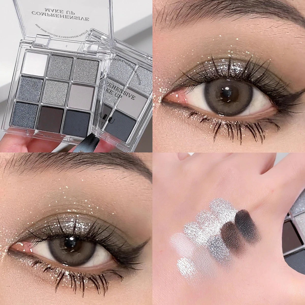 Palette de Fards à Paupières Neuf Couleurs - Orange, Marron, Pailleté, Mat et Brillant, Longue Tenue, Maquillage des Yeux