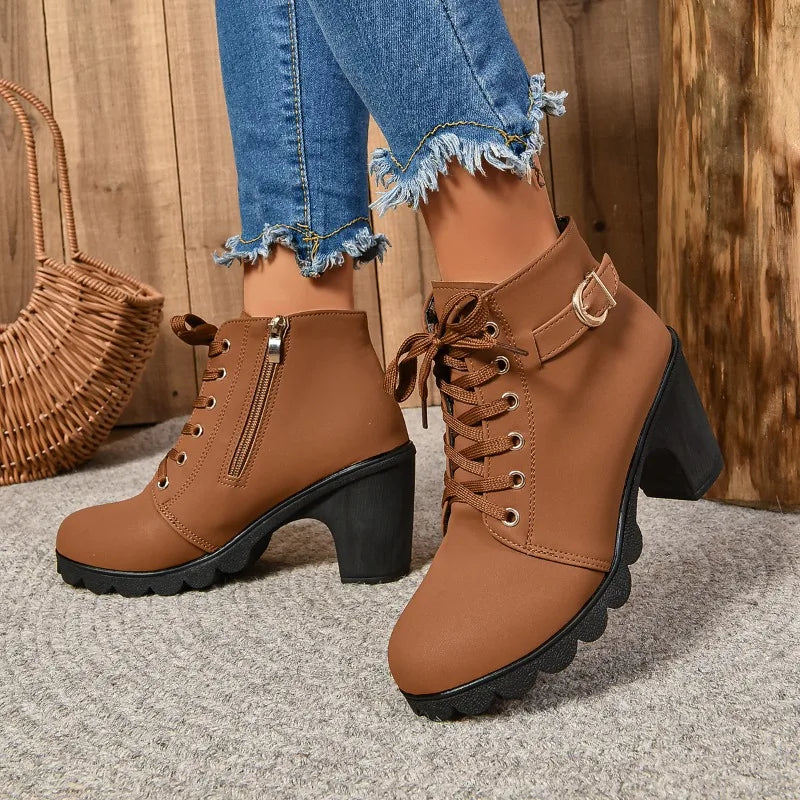 Bottes à talons hauts pour femmes, de haute qualité, avec des lacets, conçues pour les saisons printemps-hiver.