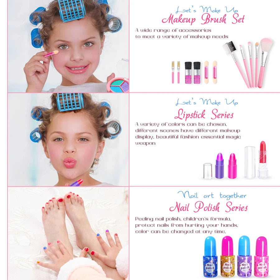 Kit de Maquillage Lavable pour Enfants - Set de Maquillage Réel pour Filles, Kit de Maquillage pour Petites Filles et Enfants.