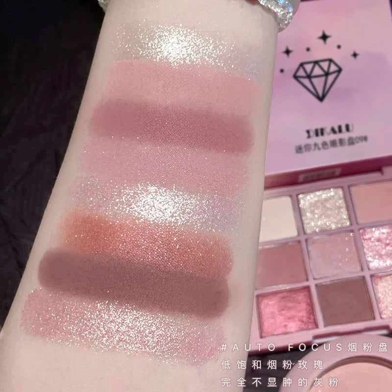 Palette de Fards à Paupières Neuf Couleurs - Orange, Marron, Pailleté, Mat et Brillant, Longue Tenue, Maquillage des Yeux