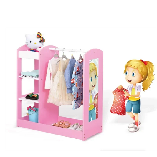 Armoire pour enfants – Rangement de chambre bébé avec miroir, penderie et organiseur pour vêtements et meubles de rangement