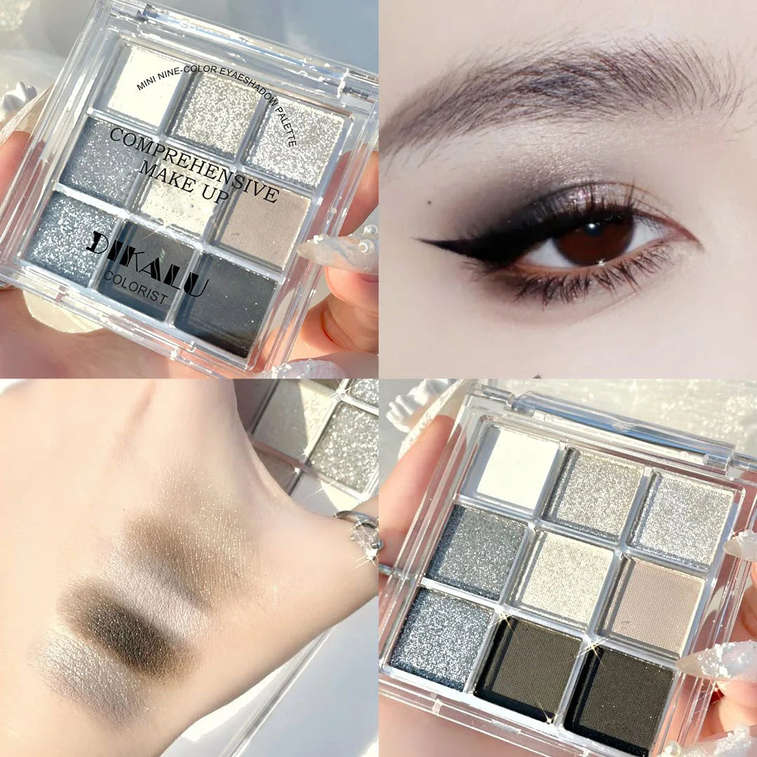 Palette de Fards à Paupières Neuf Couleurs - Orange, Marron, Pailleté, Mat et Brillant, Longue Tenue, Maquillage des Yeux