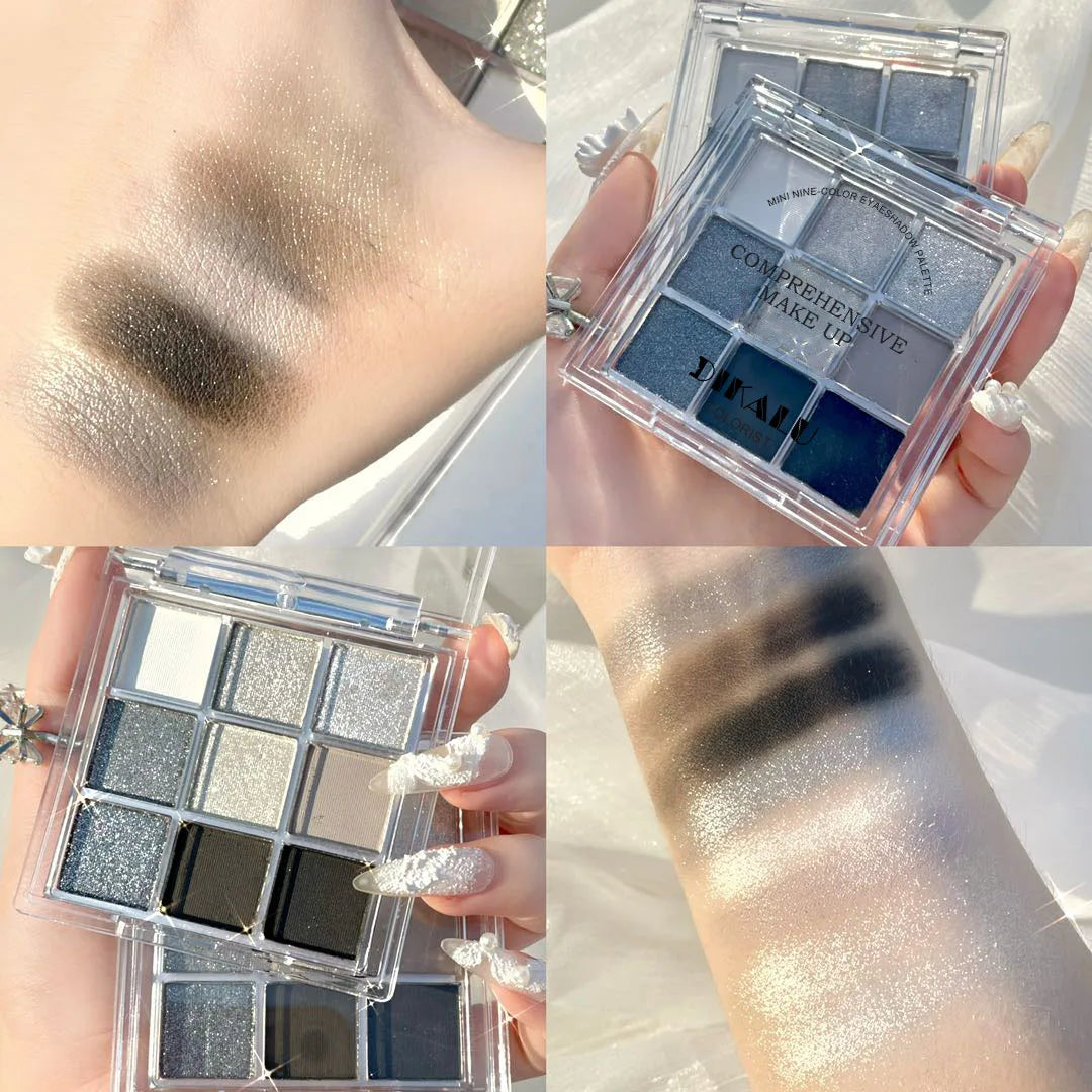 Palette de Fards à Paupières Neuf Couleurs - Orange, Marron, Pailleté, Mat et Brillant, Longue Tenue, Maquillage des Yeux