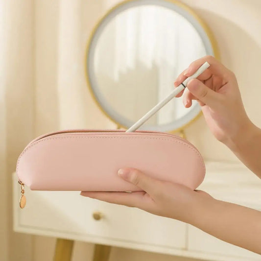 Sac à Pinceaux de Maquillage Portable en Cuir Synthétique, Trousse Élégante avec Fermeture Éclair pour Voyage et Accessoires de Bureau