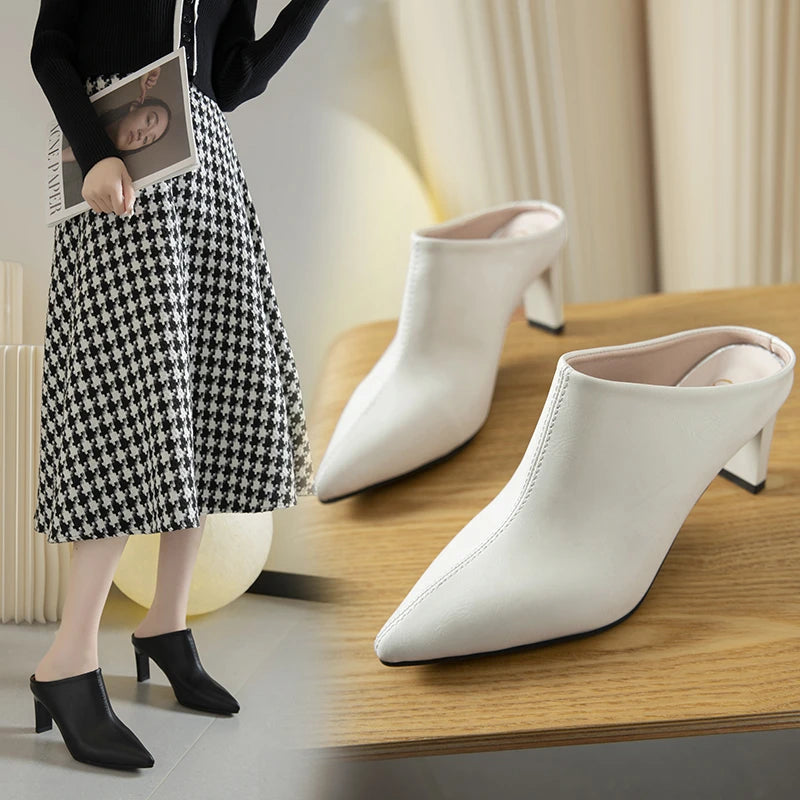 Pantoufles à talons aiguilles pour femmes, chaussures élégantes à talons hauts, sandales à dos nu pour l'automne, nouvelle mode , marque de robes élégantes.