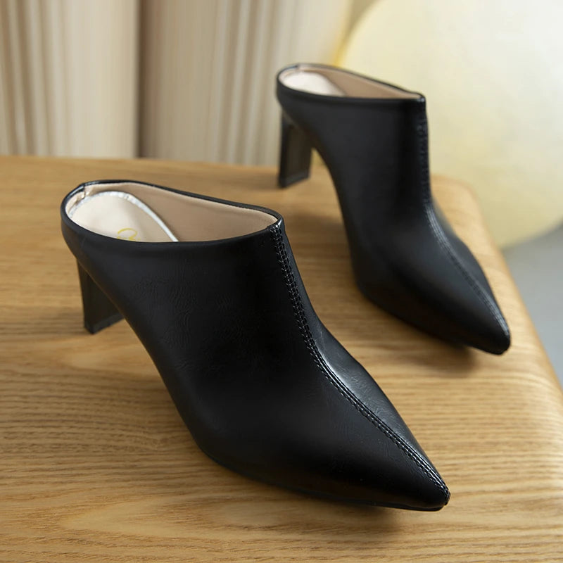 Pantoufles à talons aiguilles pour femmes, chaussures élégantes à talons hauts, sandales à dos nu pour l'automne, nouvelle mode , marque de robes élégantes.
