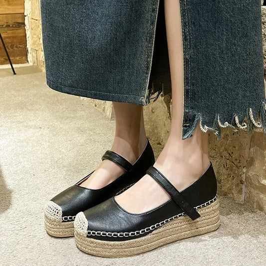 Chaussures pour femmes à talons hauts style Mary Jane, nouvelles plateformes tressées, compensées pour robes et fêtes, sandales romaines printemps , escarpins féminins.