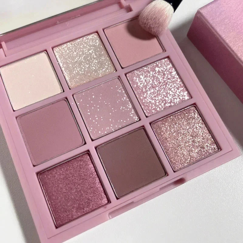 Palette de Fards à Paupières Neuf Couleurs - Orange, Marron, Pailleté, Mat et Brillant, Longue Tenue, Maquillage des Yeux