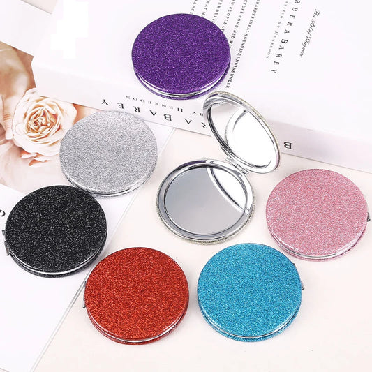 Miroir Compact Rond Pailleté - Miroir de Maquillage Pliable Double Face, Portable et Pratique pour le Sac à Main.