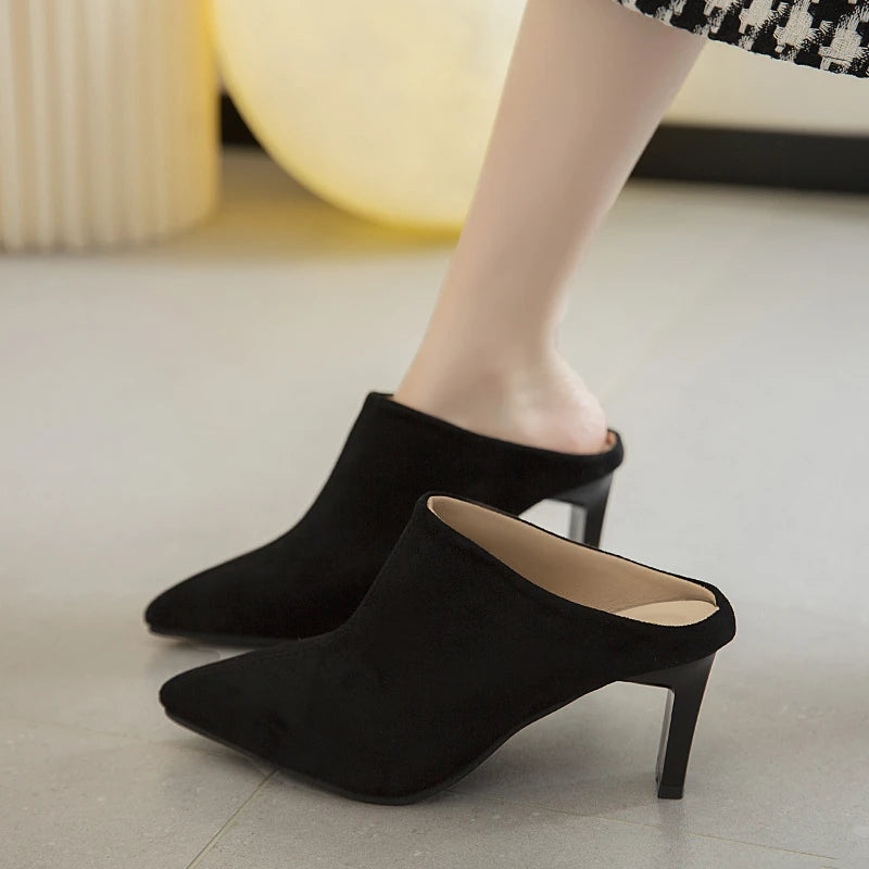 Pantoufles à talons aiguilles pour femmes, chaussures élégantes à talons hauts, sandales à dos nu pour l'automne, nouvelle mode , marque de robes élégantes.