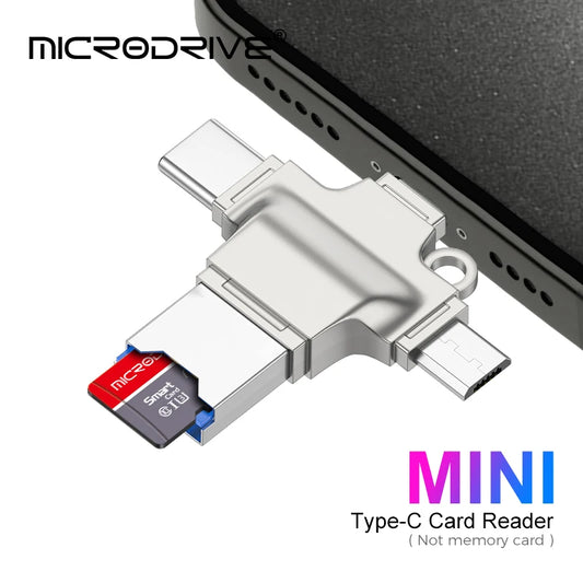 Adaptateur 4 en 1 USB 3.0 vers Type C : Ce lecteur de carte multifonction permet de connecter différents types de cartes (USB, iOS, Micro, TF) à des appareils comme les PC, iPhones, Samsung, Xiaomi, et Huawei via un connecteur OTG