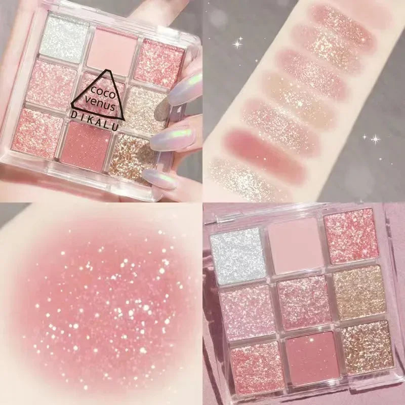 Palette de Fards à Paupières Neuf Couleurs - Orange, Marron, Pailleté, Mat et Brillant, Longue Tenue, Maquillage des Yeux