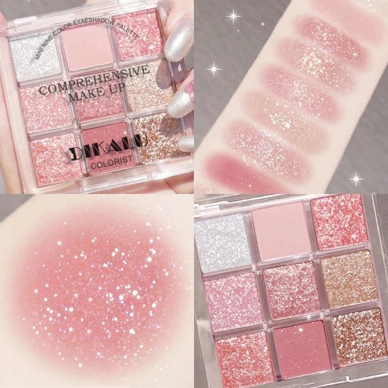 Palette de Fards à Paupières Neuf Couleurs - Orange, Marron, Pailleté, Mat et Brillant, Longue Tenue, Maquillage des Yeux