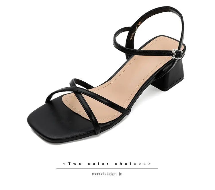 Sandales pour femmes, chaussures d'été à talons hauts, de créateurs de luxe, avec talon bloc bas et élégant, parfaites pour les robes casual de taille moyenne, disponibles en noir.