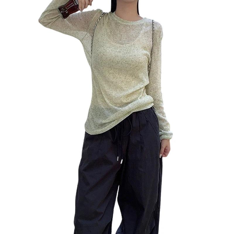 Hauts à manches longues pour femmes, chemisier décontracté uni, coupe ample, pull-over avec protection solaire, idéal pour le club, le streetwear et les vêtements esthétiques.