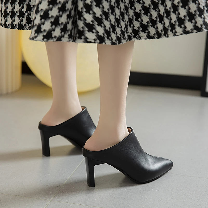 Pantoufles à talons aiguilles pour femmes, chaussures élégantes à talons hauts, sandales à dos nu pour l'automne, nouvelle mode , marque de robes élégantes.