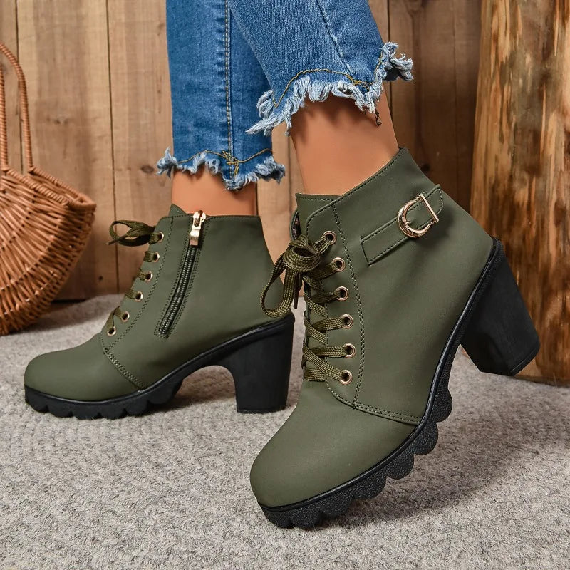 Bottes à talons hauts pour femmes, de haute qualité, avec des lacets, conçues pour les saisons printemps-hiver.