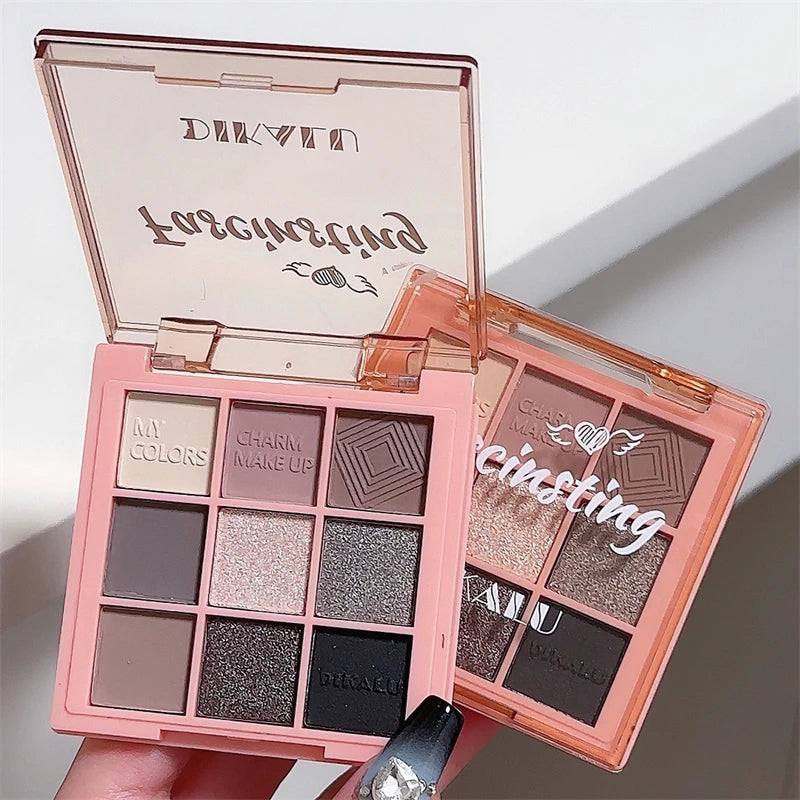 Palette de Fards à Paupières Neuf Couleurs - Orange, Marron, Pailleté, Mat et Brillant, Longue Tenue, Maquillage des Yeux