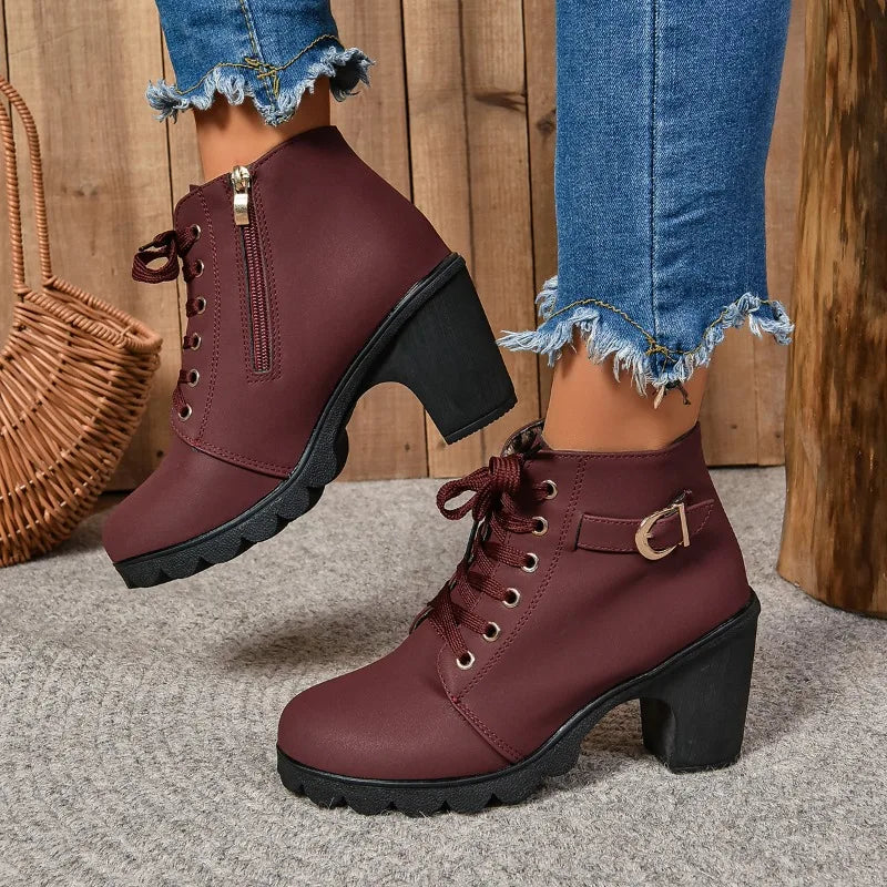 Bottes à talons hauts pour femmes, de haute qualité, avec des lacets, conçues pour les saisons printemps-hiver.