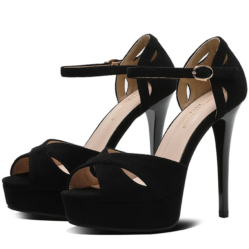 Sandales de Luxe pour Femmes avec Talons Hauts de 12 cm : Sandales sexy avec plateforme et brides, ouvertes à l'avant, idéales pour les mariages ou les soirées.