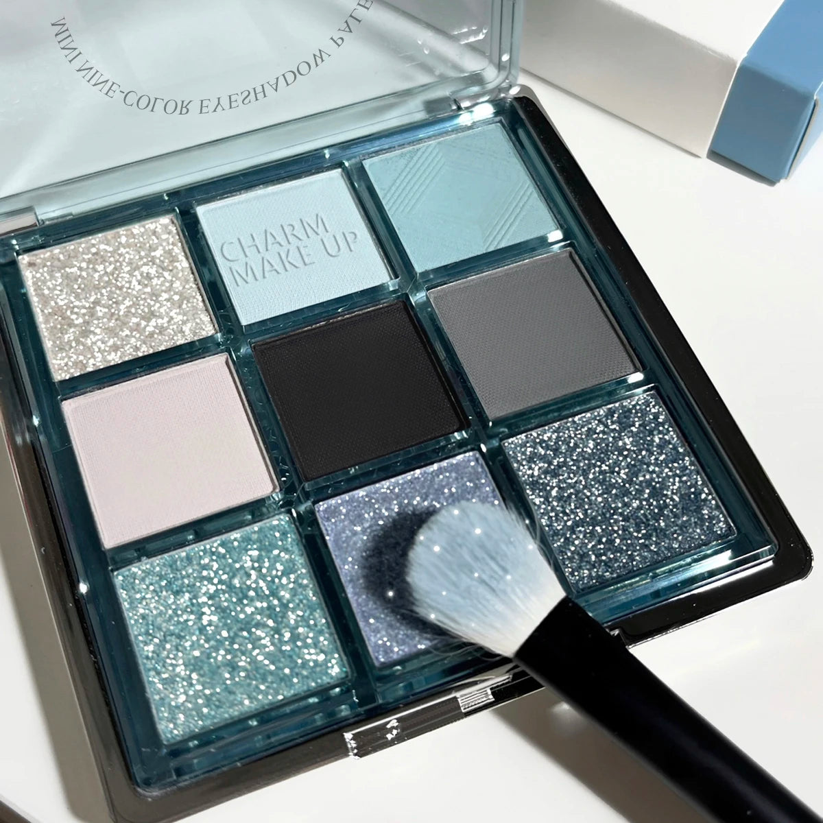 Palette de Fards à Paupières Neuf Couleurs - Orange, Marron, Pailleté, Mat et Brillant, Longue Tenue, Maquillage des Yeux