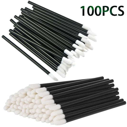 Ensemble de 100 applicateurs jetables pour lèvres et extensions de cils : bâtonnets de rouge à lèvres colorés et outils de maquillage polyvalents.