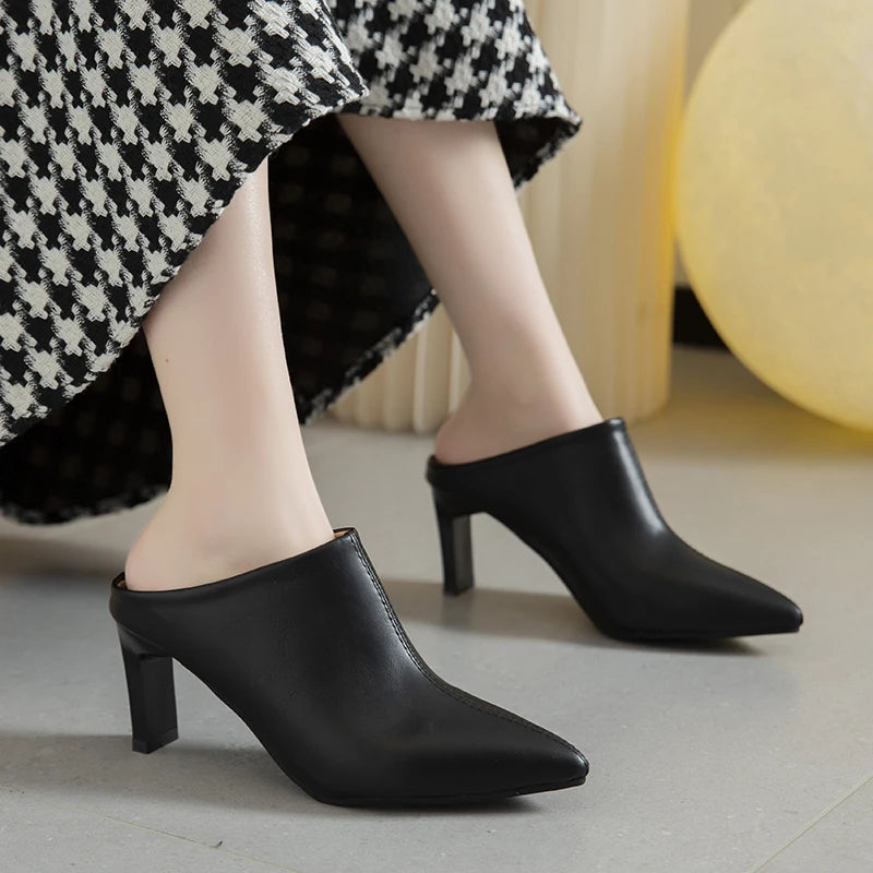 Pantoufles à talons aiguilles pour femmes, chaussures élégantes à talons hauts, sandales à dos nu pour l'automne, nouvelle mode , marque de robes élégantes.