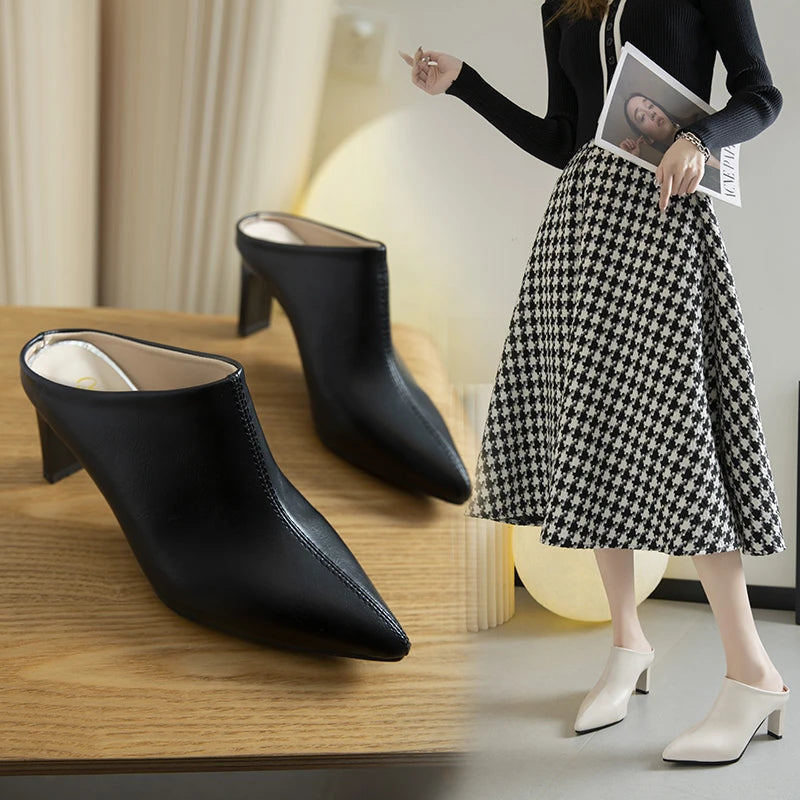 Pantoufles à talons aiguilles pour femmes, chaussures élégantes à talons hauts, sandales à dos nu pour l'automne, nouvelle mode , marque de robes élégantes.