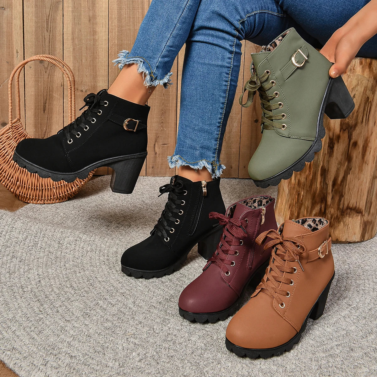 Bottes à talons hauts pour femmes, de haute qualité, avec des lacets, conçues pour les saisons printemps-hiver.